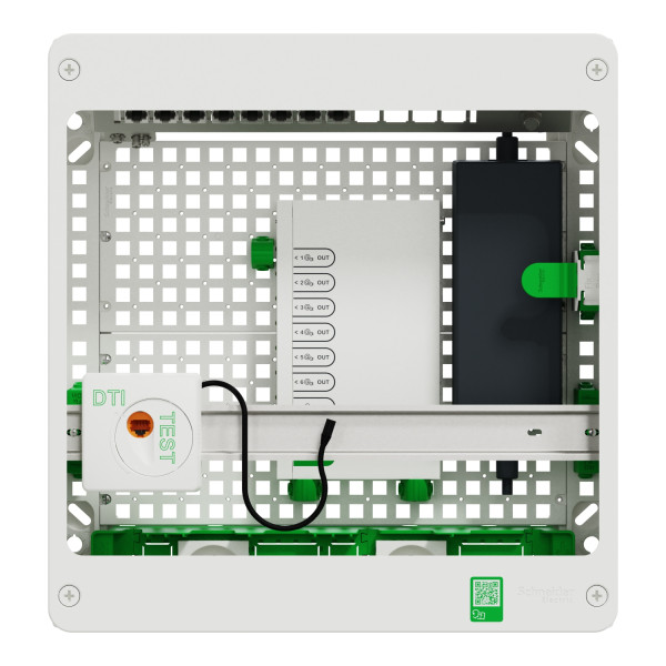 Coffret de Communication VDI Grade 3 TV avec Switch 9 Ports PoE Resi9 Schneider – Catégorie 6A - 18 Modules – 2 Rangées